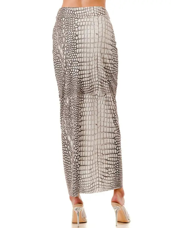 Animal Print High-Waist Midi Skirt with Front Twist Slit