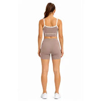 Nude Contrast Trim Active Crop Top & Biker Shorts Set