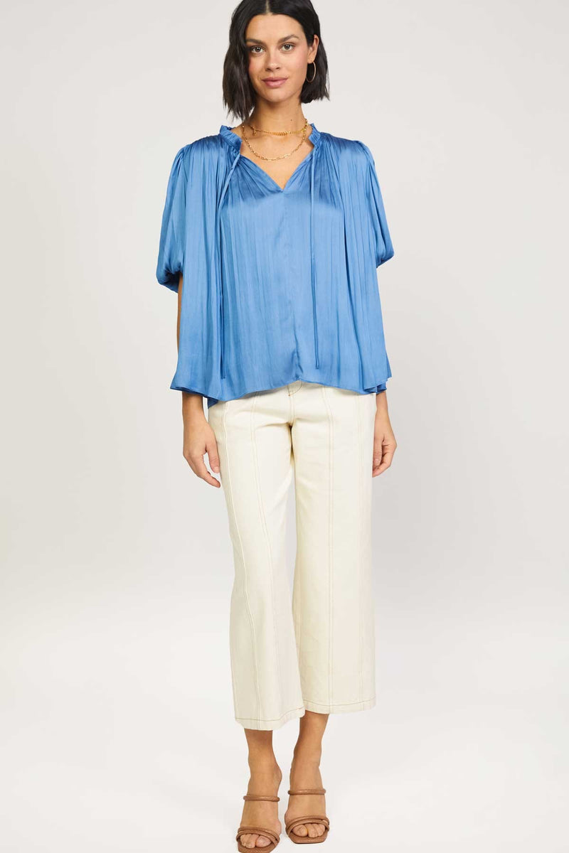 PUFF SLEEVE RUFFLED NECK WITH TIE BLOUSE