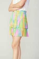 COTTON CANDY PRINTED PLEATED TIERED SKIRT