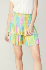 COTTON CANDY PRINTED PLEATED TIERED SKIRT