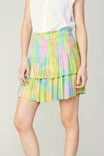 COTTON CANDY PRINTED PLEATED TIERED SKIRT