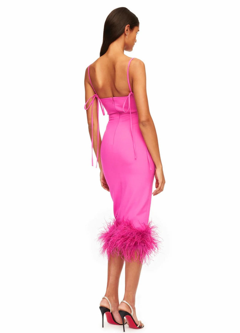 Fuchsia Feather Trim Bottom Maxi Dress