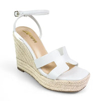 Leah Cutout Strap Espadrille Platform Wedge Sandals White