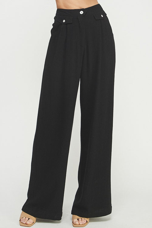 Linen Blend Trousers With Pleated Pockets