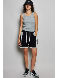 Vintage Crochet Patch Drawstring Casual Shorts