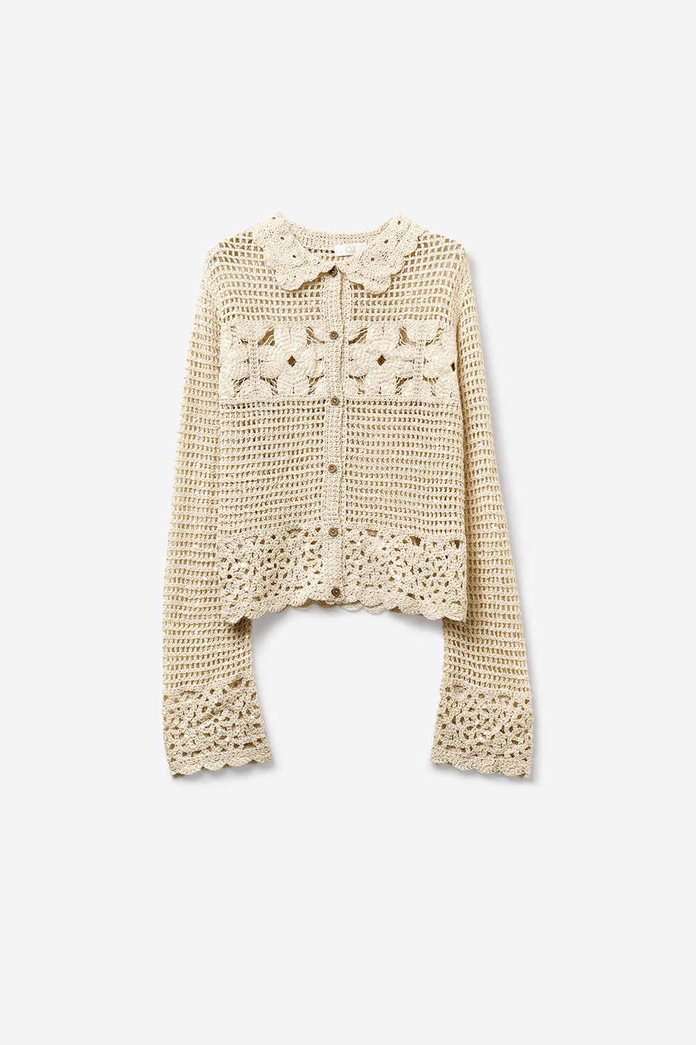 Nude Crochet Sequin Floral Knit Cardigan