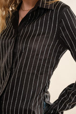 Satin Rhinestone Studded Stripe Blouse