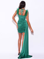 Emerald Green Satin Corset Draping Dress