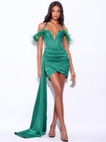 Emerald Green Satin Corset Draping Dress