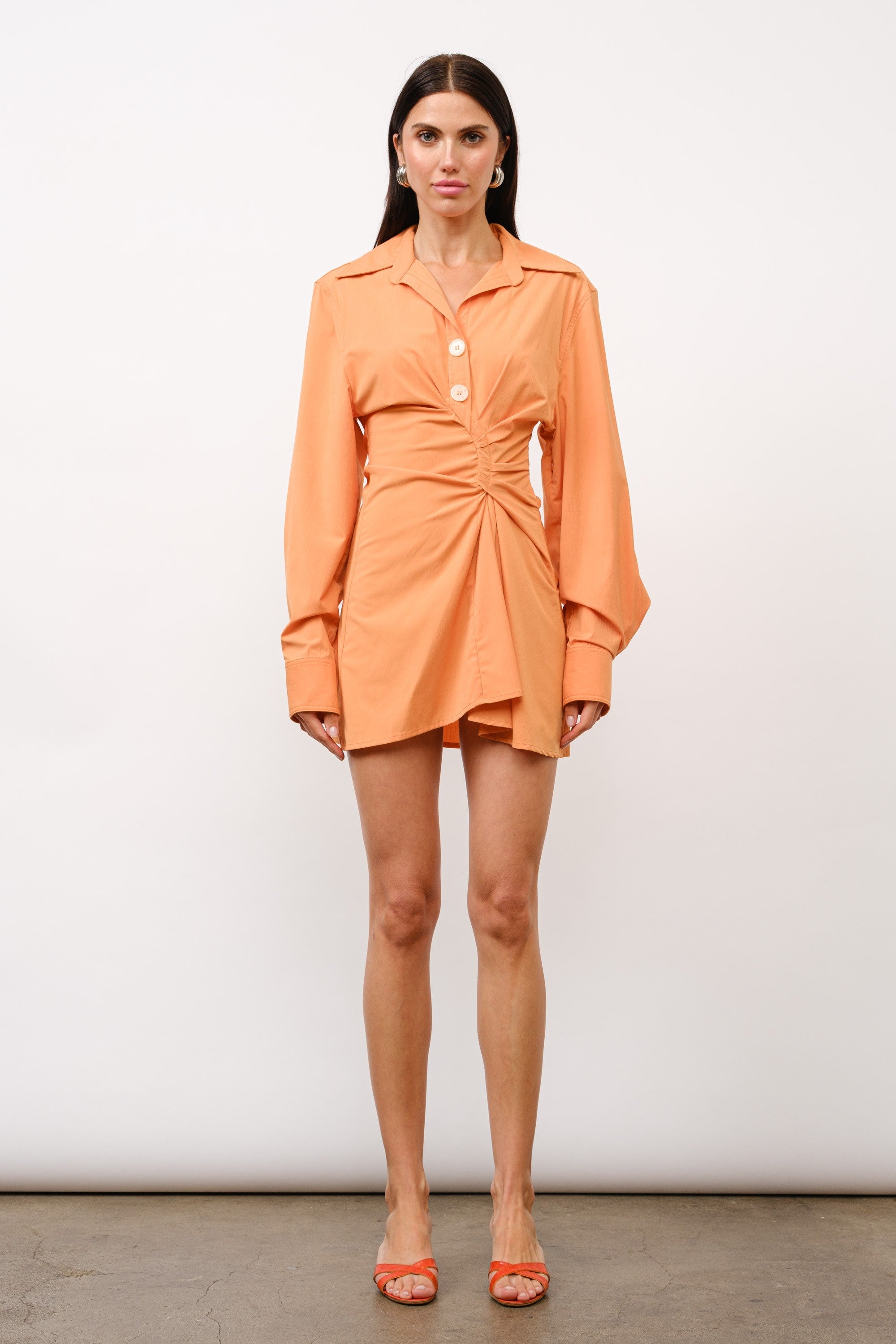 Cinched-Waist Mini Shirt Dress