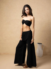 Black Wide-Leg Flowy Pants with Elastic Waist