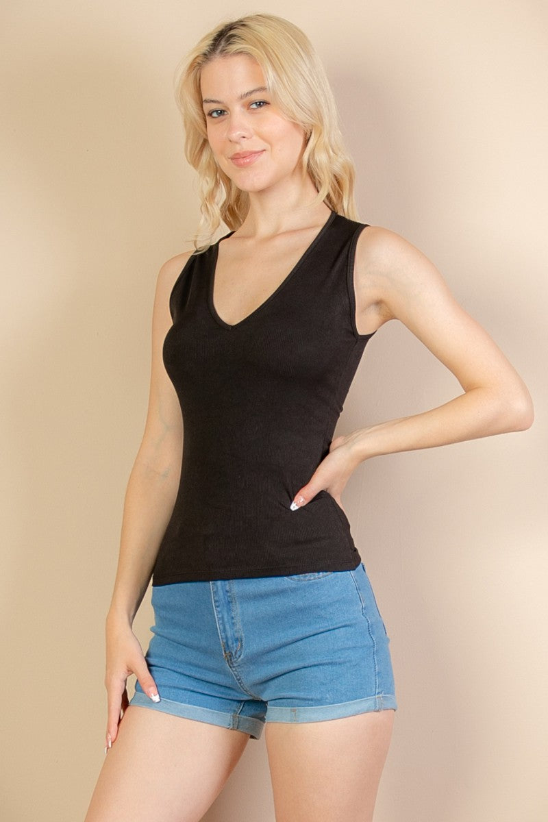 Black Ribbed Knit Tank Top