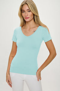 Seamless Short Sleeve V-Neck Top
