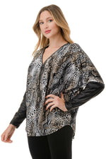 LEOPARD PRINT DOLMAN SLEEVE ZIPPER TOP