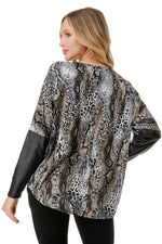 LEOPARD PRINT DOLMAN SLEEVE ZIPPER TOP