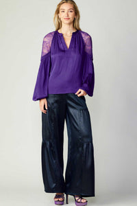 LACE SHOULDER SPLIT NECK BLOUSE