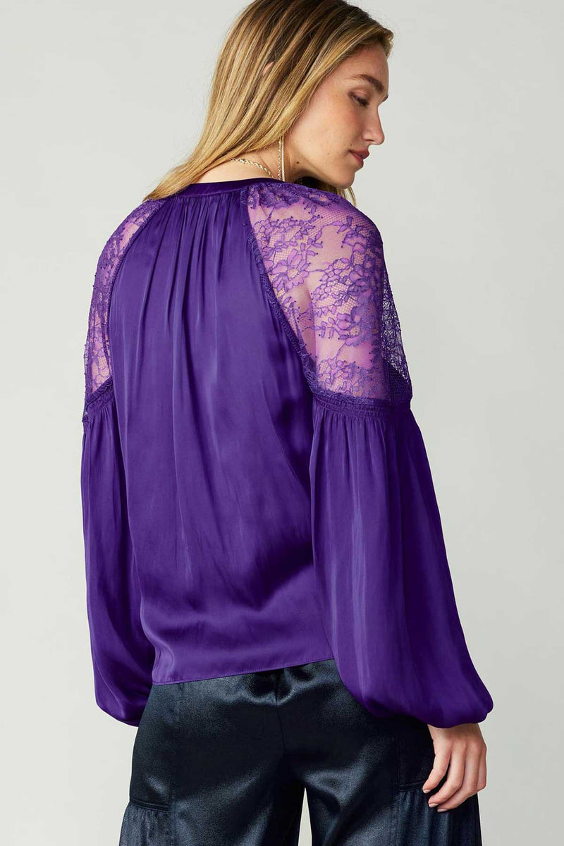 LACE SHOULDER SPLIT NECK BLOUSE