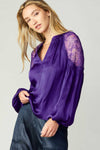 LACE SHOULDER SPLIT NECK BLOUSE