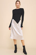 A-Lined Midi in Crinkled Stretch Satin Skirt