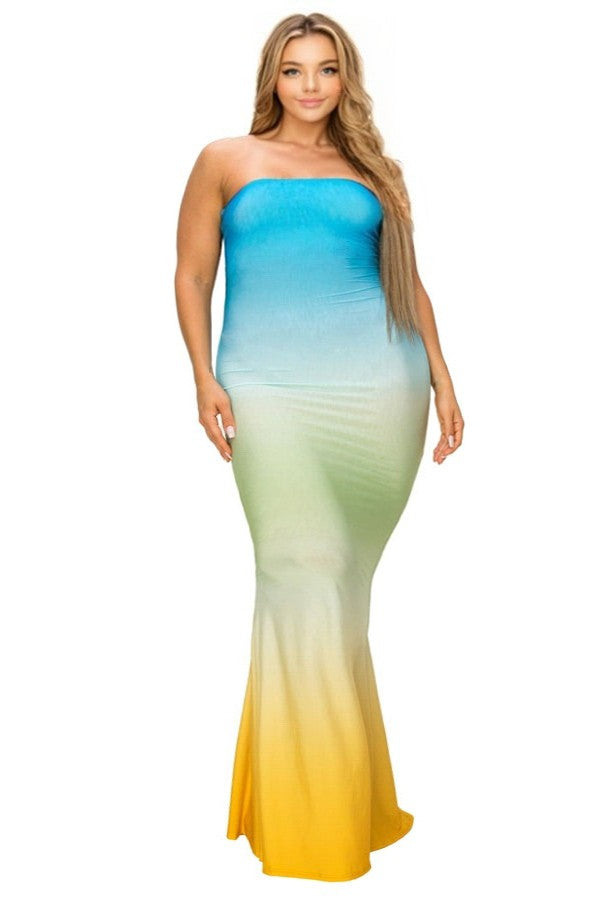 PLUS HOT SUMMER GRADIENT TUBE MAXI DRESS