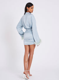 Pale Blue Long Sleeve Feather Robe Dress