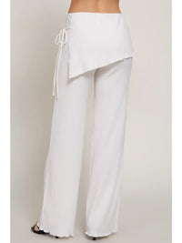 White Textured Wrap Detail Wide Leg Pants