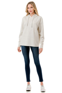 Oversized Gray Knit Hoodie with Drawstring Detail