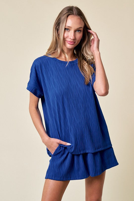 Good timing textured short sleeves top