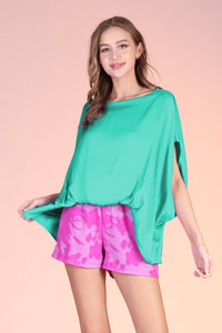 Oversized Flowing Batwing Sleeve Blouse Top in Teal Green