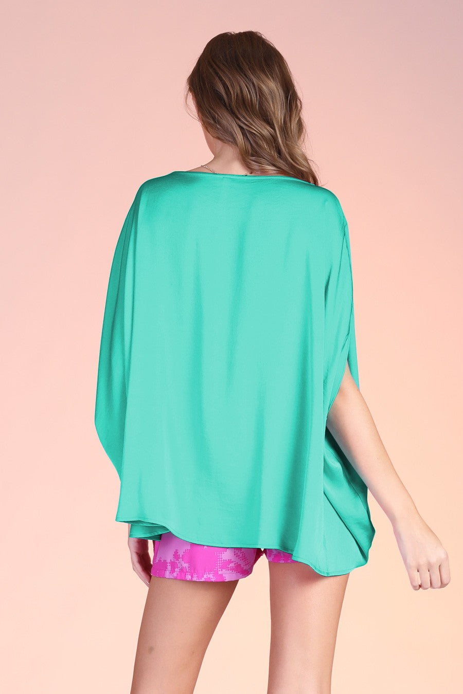 Oversized Flowing Batwing Sleeve Blouse Top in Teal Green
