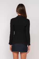 BLACK KNITTED COLLAR ON LONG SLEEVE BLOUSE