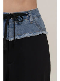 Two Tone Denim Black Waist Wide Leg Lounge Pants