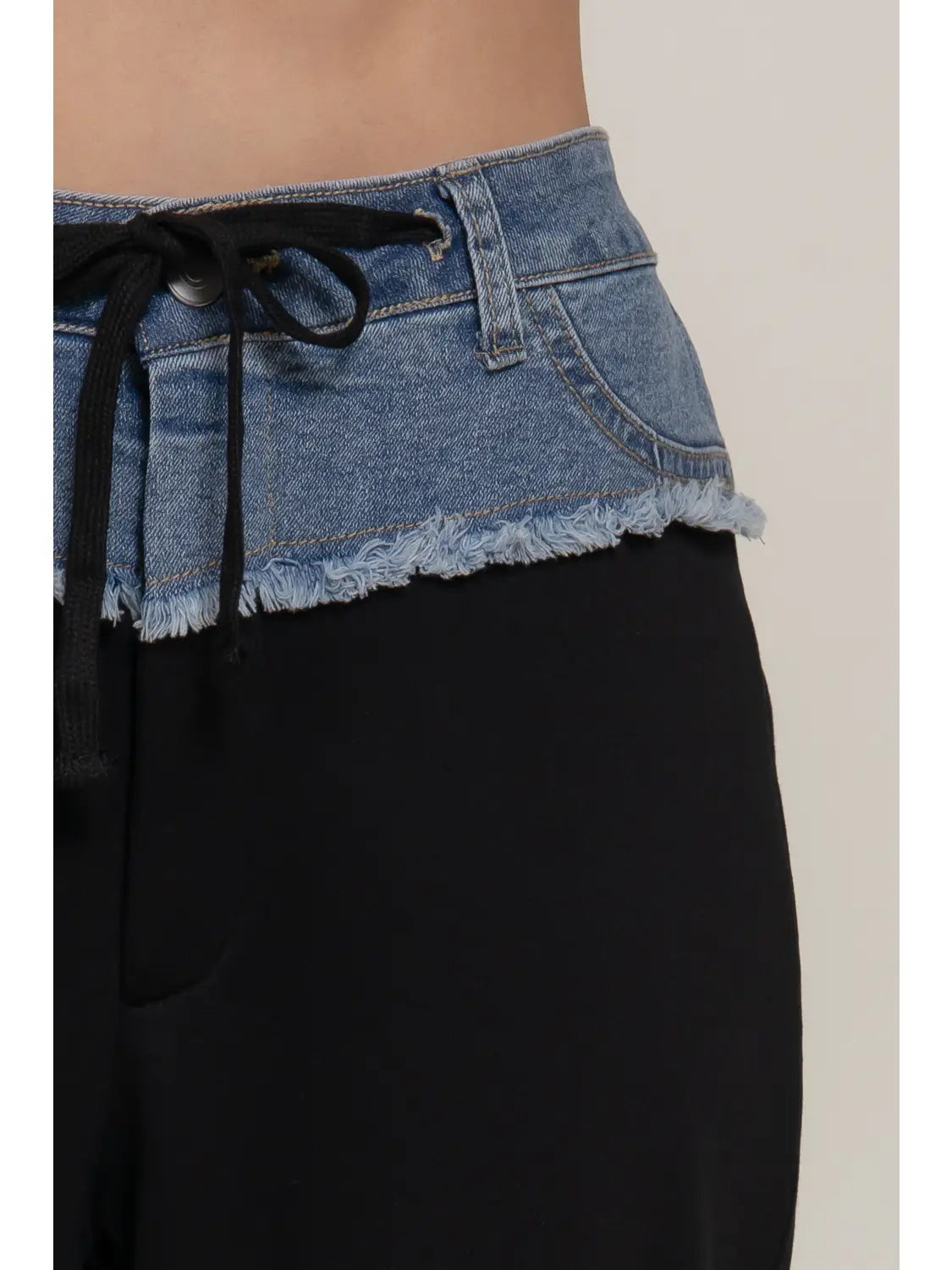 Two Tone Denim Black Waist Wide Leg Lounge Pants
