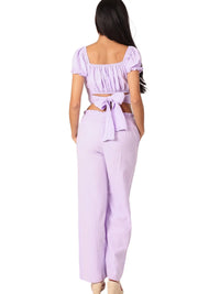 Lavender Puff Sleeve Tie-Back Crop Top