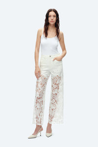 White Wide Leg Jeans with Sheer Floral Lace Panels