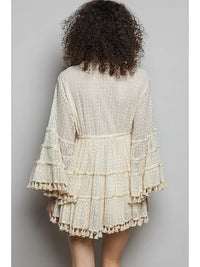 Boho Cream Lace Tassel Tiered Mini Dress