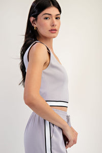 Square Neck Zip-Back Cropped Tank -Gray