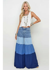 Multi Tiered Wide Leg Palazzo Jeans