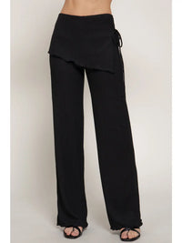 Black Textured Wrap Detail Wide Leg Pants