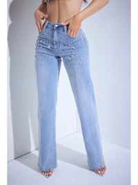 Crystal Stud High-Rise Flare Jeans