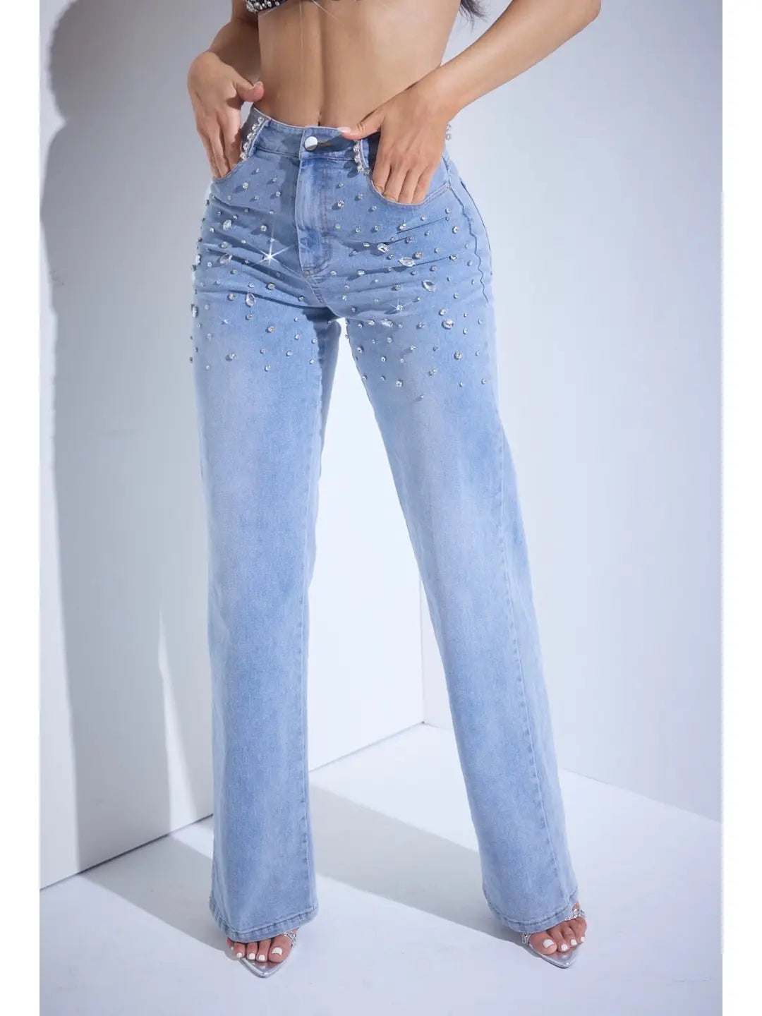 Crystal Stud High-Rise Flare Jeans