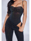 Black Rhinestone Corset-Style Bodysuit