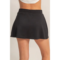 Black Lounge Skort with Drawstring Waist and Side Slit