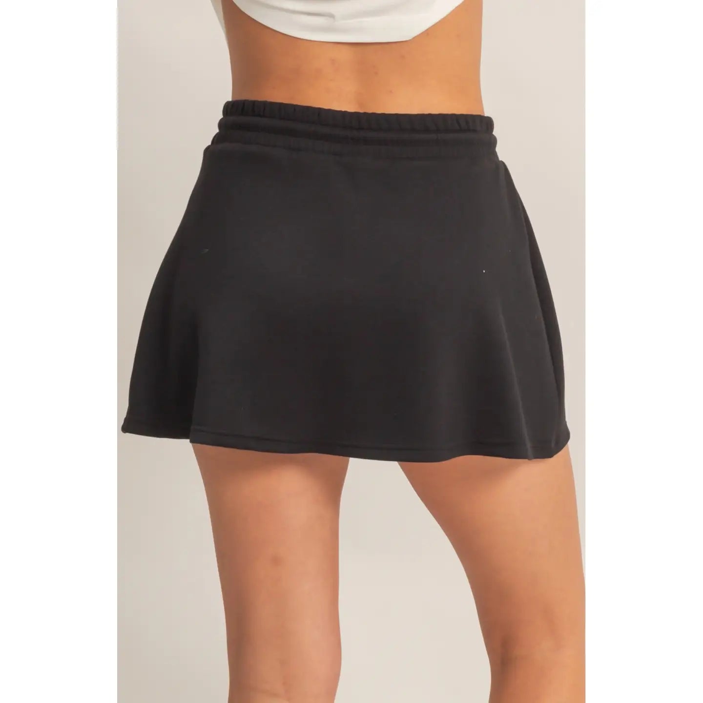 Black Lounge Skort with Drawstring Waist and Side Slit