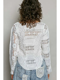 White Lace Texture Knit Slim Fit Top