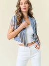 Powder Blue Fringe-Trimmed Western Crop Vest