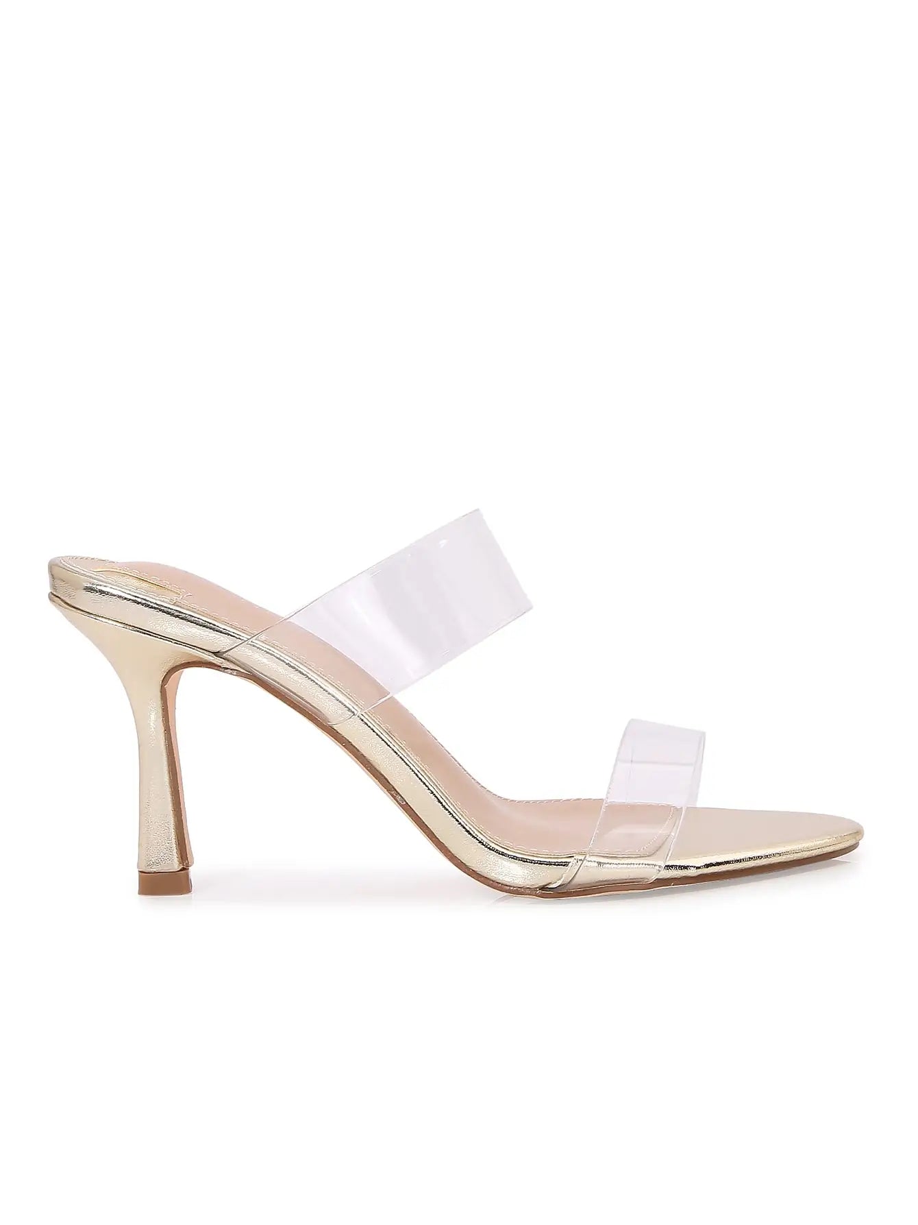 Clear Strap Open Toe Stiletto Mule Heels