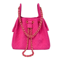 Quilted Bucket Large Bag with Gold Chain Strap and Drawstring Closure