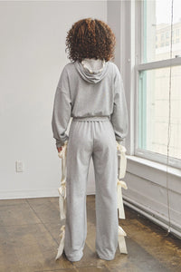 Heather Gray Bow-Tie Detail Wide Leg Lounge Pants
